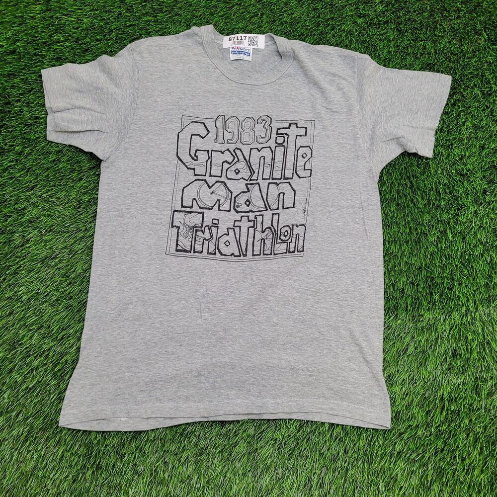 Vintage 1983 Hanes Shirt S/M 19x25 Gray Granite Man Triathlon